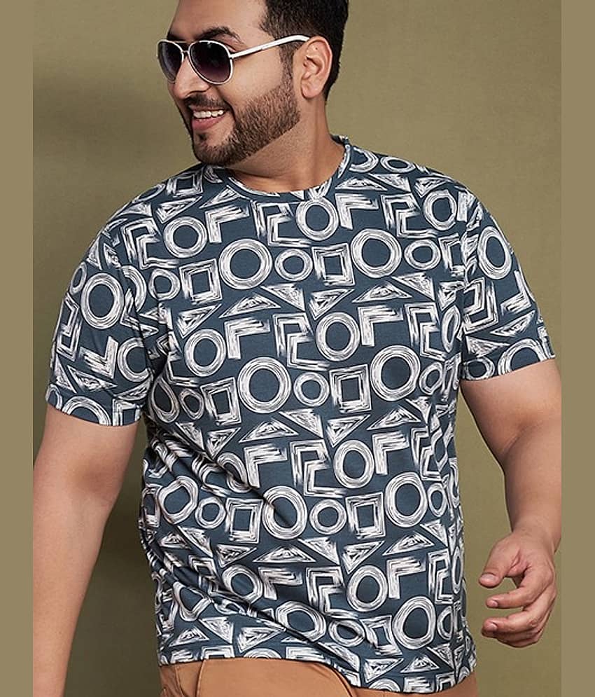 AUSTIVO Men Cotton Blend Regular Fit Printed T-Shirt ( Blue )