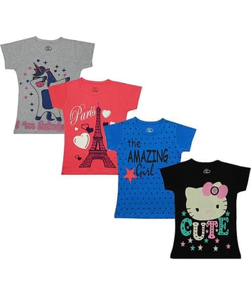 MIST N FOGG Pack of 4 Girls 100% Cotton T-Shirts ( Multi )