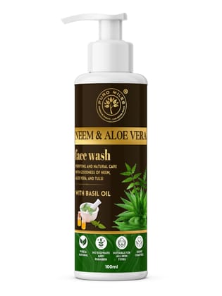 Neem Aloevera Face Wash, Anti-Acne Cleanser for Oily Skin, Acne Scars, Blackheads, Whiteheads/Enhance skin glow with natural soap free formulation