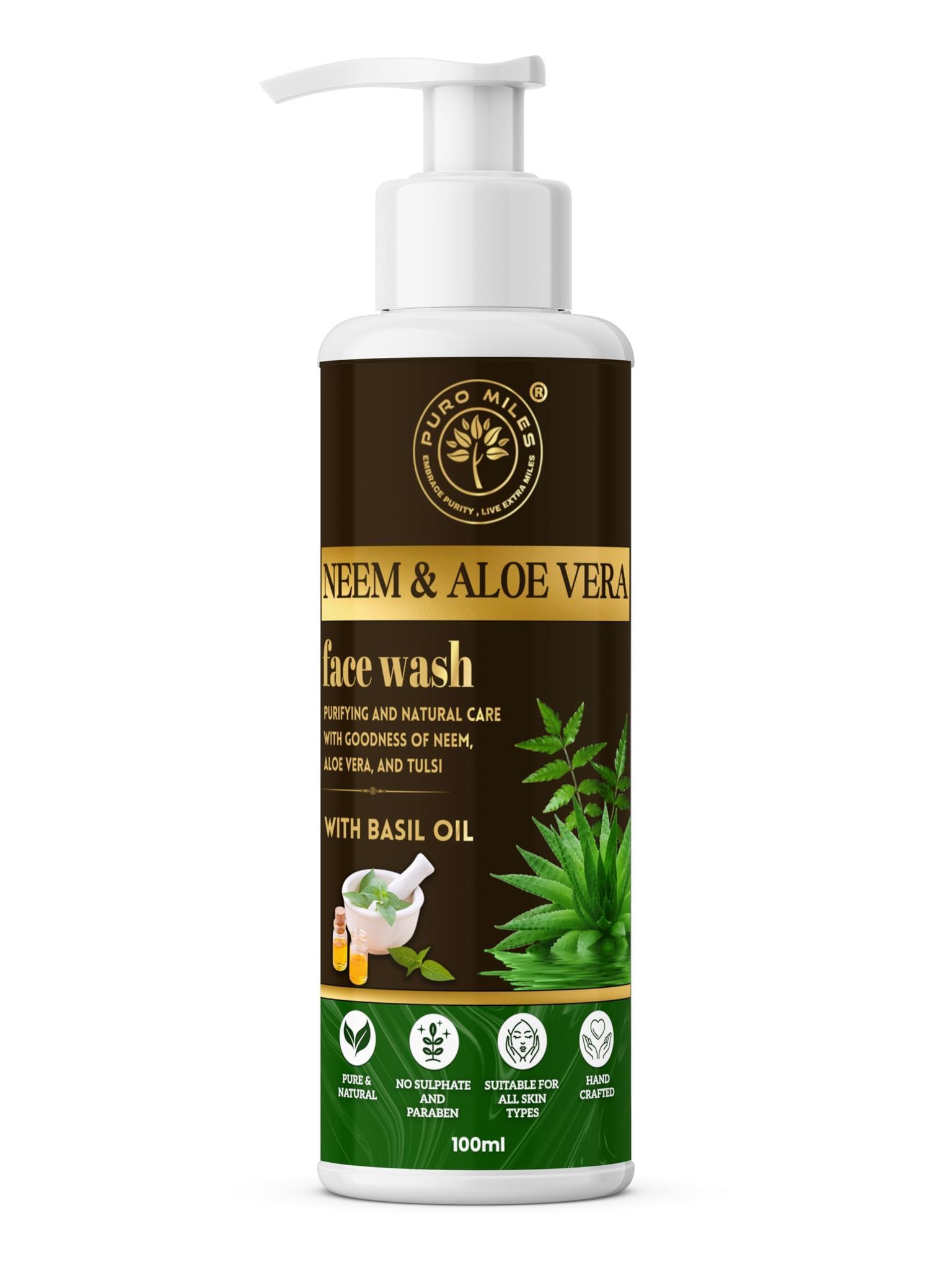 Neem Aloevera Face Wash, Anti-Acne Cleanser for Oily Skin, Acne Scars, Blackheads, Whiteheads/Enhance skin glow with natural soap free formulation