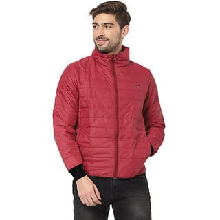 Men's Red Reversible Solid Double Sided Comfortable Long Sleeve Bomber Winter Jacket