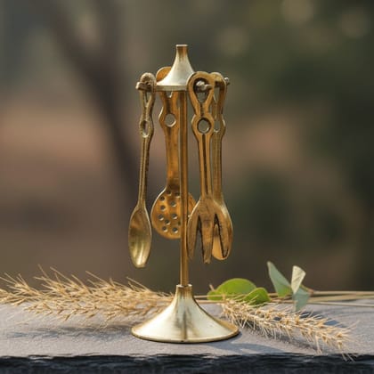 Brass Spoon Miniature Set Of 4 | Handmade Kitchen Collectible, Height : 4.5 Inch (ZMAS369 C)