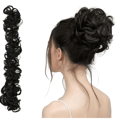 Black frill Funky messy party hair bride bun for ponytail and juda bun maker hairstyle for Girls (Pack of 1)
