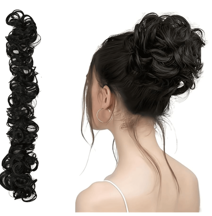 Black frill Funky messy party hair bride bun for ponytail and juda bun maker hairstyle for Girls (Pack of 1)