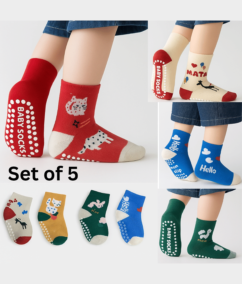 BBYARAJ Pack of 5 Unisex for Baby Cotton Full Length Socks ( Multicolor )