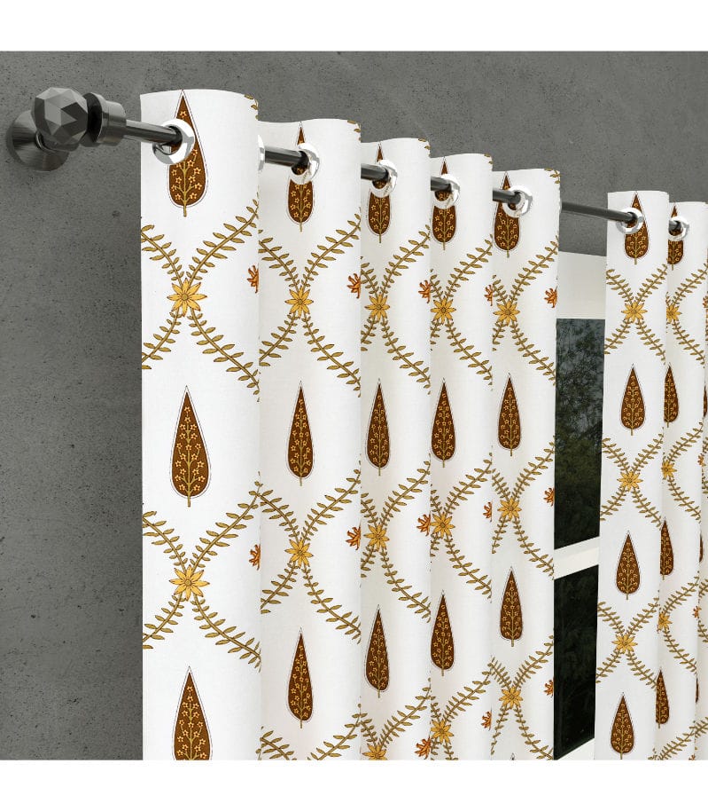 Pinklay Golden Bloom Curtains Hand Block Printed Floral Elegance ( 5 Feet )