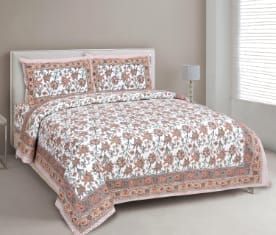 Rich Jaipuri Sanganeri Pure Cotton Double Bed Sheet with 2 Pillow Covers