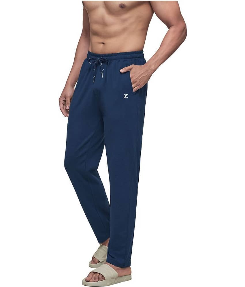 XYXX Blue Cotton Tencel Blend Plain Trackpants Single