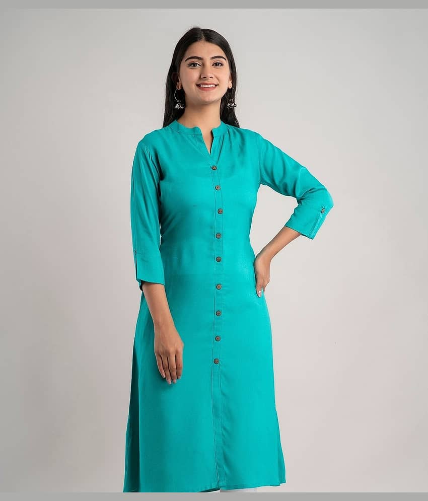 MAUKA - Turquoise Rayon Women's Front Slit Kurti ( Pack of 1 )
