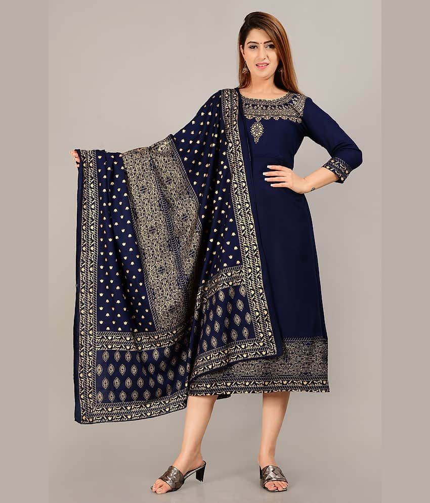 SIPET - Blue Rayon Women's Flared Kurti with Dupatta ( Pack of 1 )