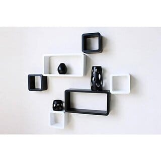 Onlinecraft Bedroom Wall Decor Wooden Wall Shelf (Number Of Shelves - 6, White, Black)
