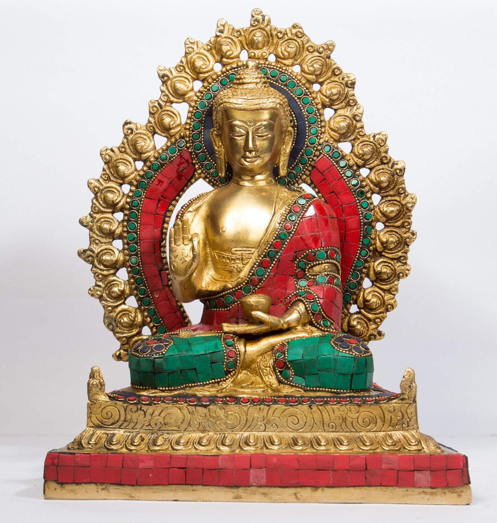 Arihant Craft� Ethnic Decor Lord Buddha Idol Buddha Statue Sculpture Turquoise Gem Stone Showpiece � 29 cm (Brass, Multicolour)
