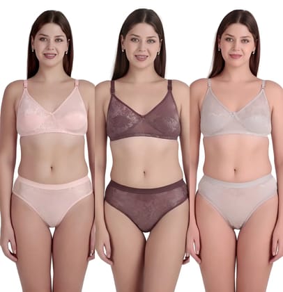 SLINGKINI Pack of 3 Cotton Bra & Panty Set For Women ( Multicolor )