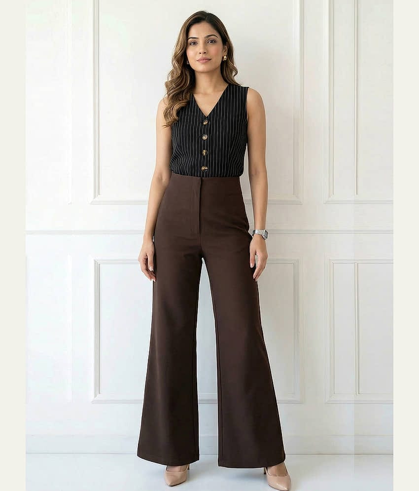 Addyvero Women Polyester Wide Leg Trousers ( Brown )