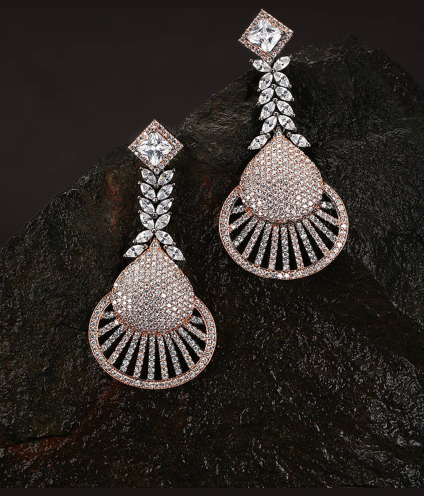 Priyaasi Designer Silver Plated American Diamond Drop Earring for Women and Girls