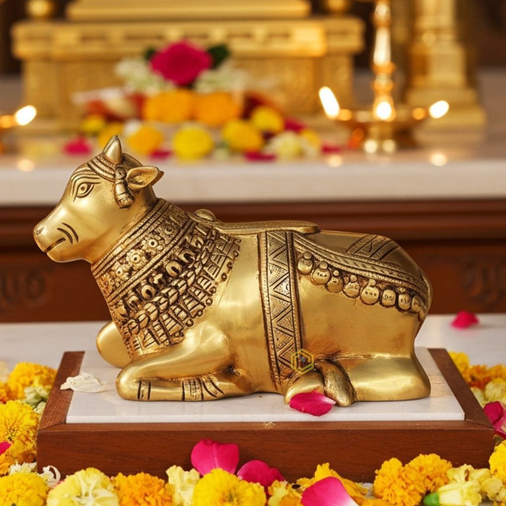 Brass Showpiece Nandi God Idol Statue - Handmade Religious Brass Statue, Height : 5.5 Inch (BSMAS1606 E)