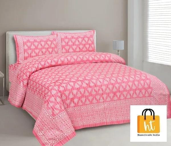3001-Hometrade India-Standard King Size (90*108 Inches) Double Bedsheet With 2 Pillow Cover-RJ-14-Jaipur lining-3720