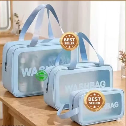 (Set of 3)Clear Makeup Pouch Set, Cosmetic Organizer Bag for Women and Girls Travel Waterproof Toiletry Storage Kit
