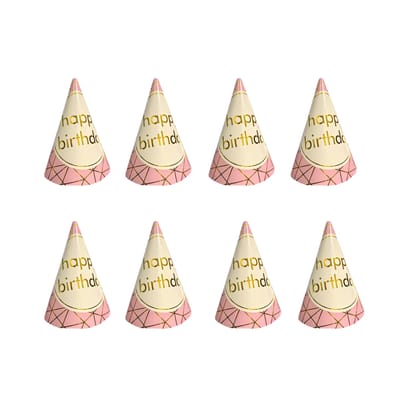 Happy Birthday Golden Foil Hats Pink - 8PC
