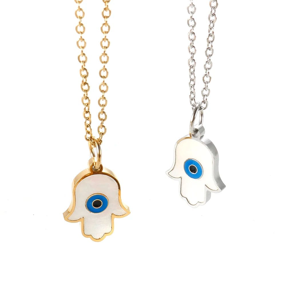 Hot Sale Stainless Steel Waterproof Jewelry Wholesale 18K Gold Plated Religion Hamsa Hand Devil Eye Pendant Chain Necklace