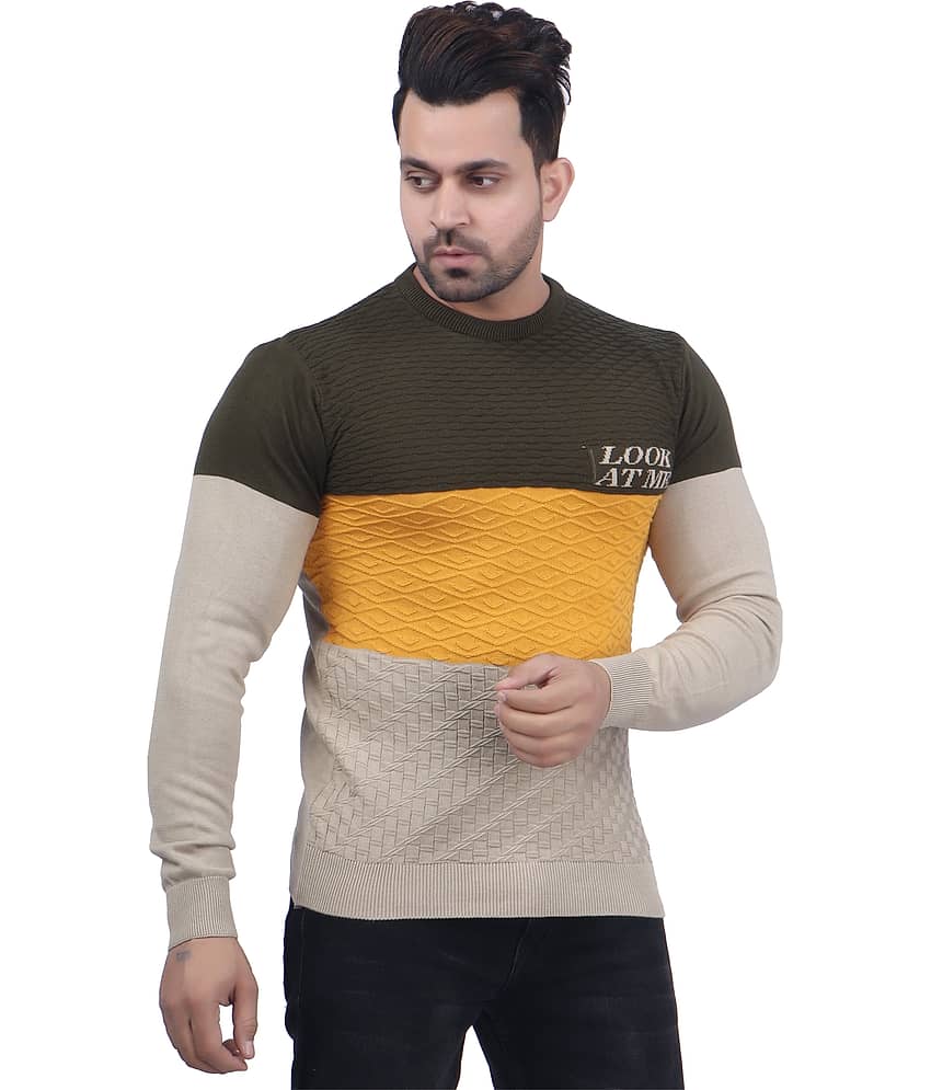 FEVERFEW Cotton Blend Round Neck Men's Full Sleeves Pullover Sweater - Dark Grey ( Pack of 1 )