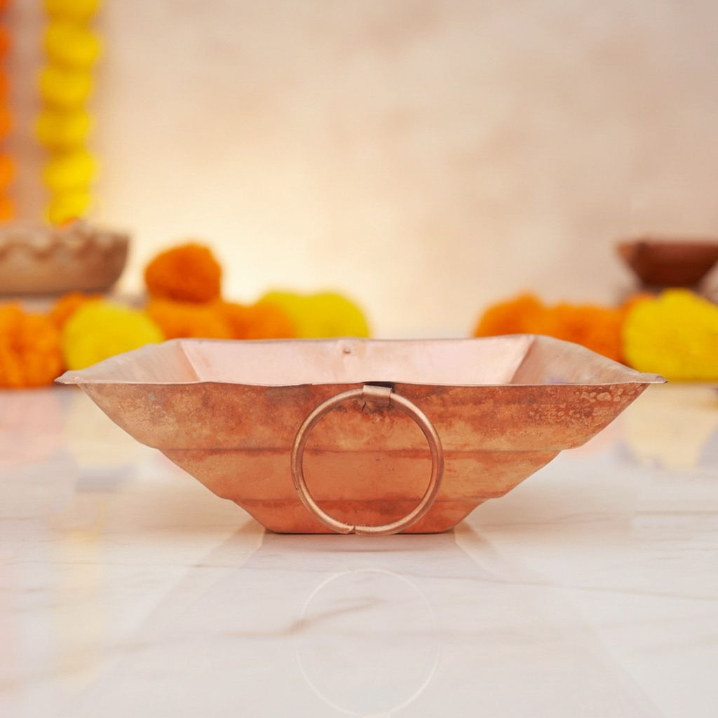 Copper Hawan Kund | Heavy Quality Havan Kund for Puja, Length : 12 Inch (ZMAS294 L)