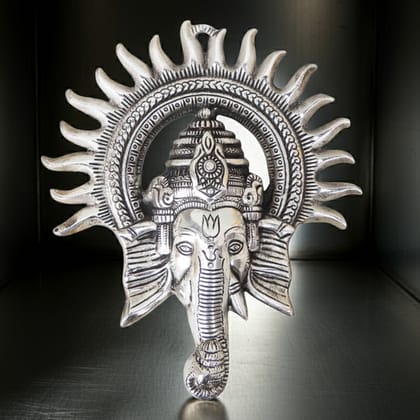 Aluminium Showpiece Ganesh Circle Wall Hanging Silver (ASMAS243 S)