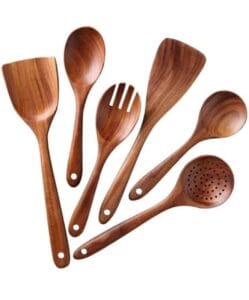 Handicraft Exim Wooden Kitchen Utensil Set (6-Piece) | Natural Teak Wood Finish | Durable Cooking & Serving Tools Handicraft Exim Wooden Kitchen Utensil Set (6-Piece) | Natural Teak Wood Finish | Durable Cooking & Serving Tools