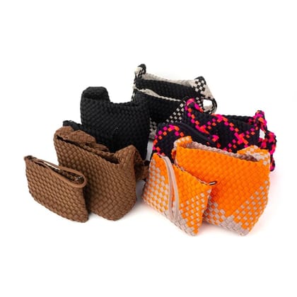 Fashion Women Tote Handmade Woven Neoprene Beach Tote Bag Hand Make Shopping Knitted Bag Weave Bag