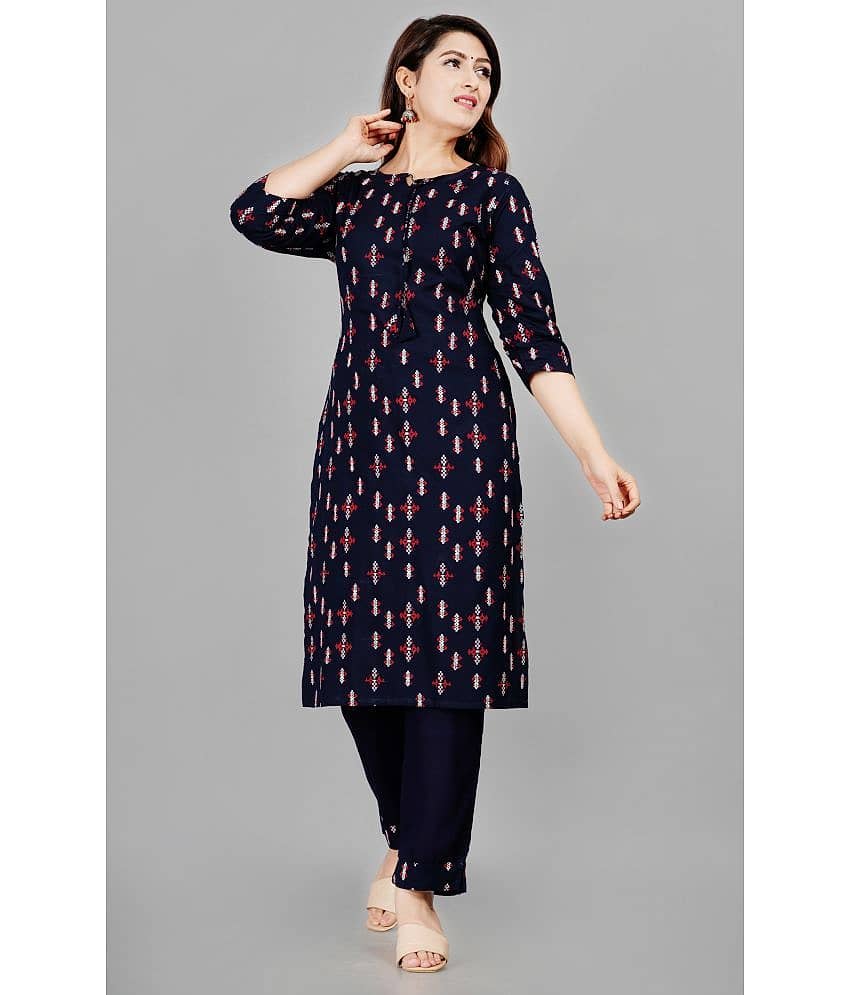 Smien - Navy Straight Rayon Women's Stitched Salwar Suit ( Pack of 1 )