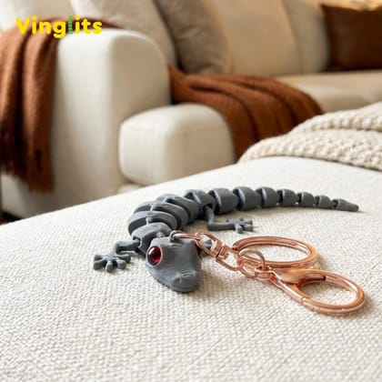 Vinglits Bugsy & Scaly 3D Printed Keychains – Articulated Animal Toys, Pocket-Friendly Keyrings, Stress Relief Desk Toys for Kids & Adults, Collectible Accessories (Lizard - Chipku, Medium)