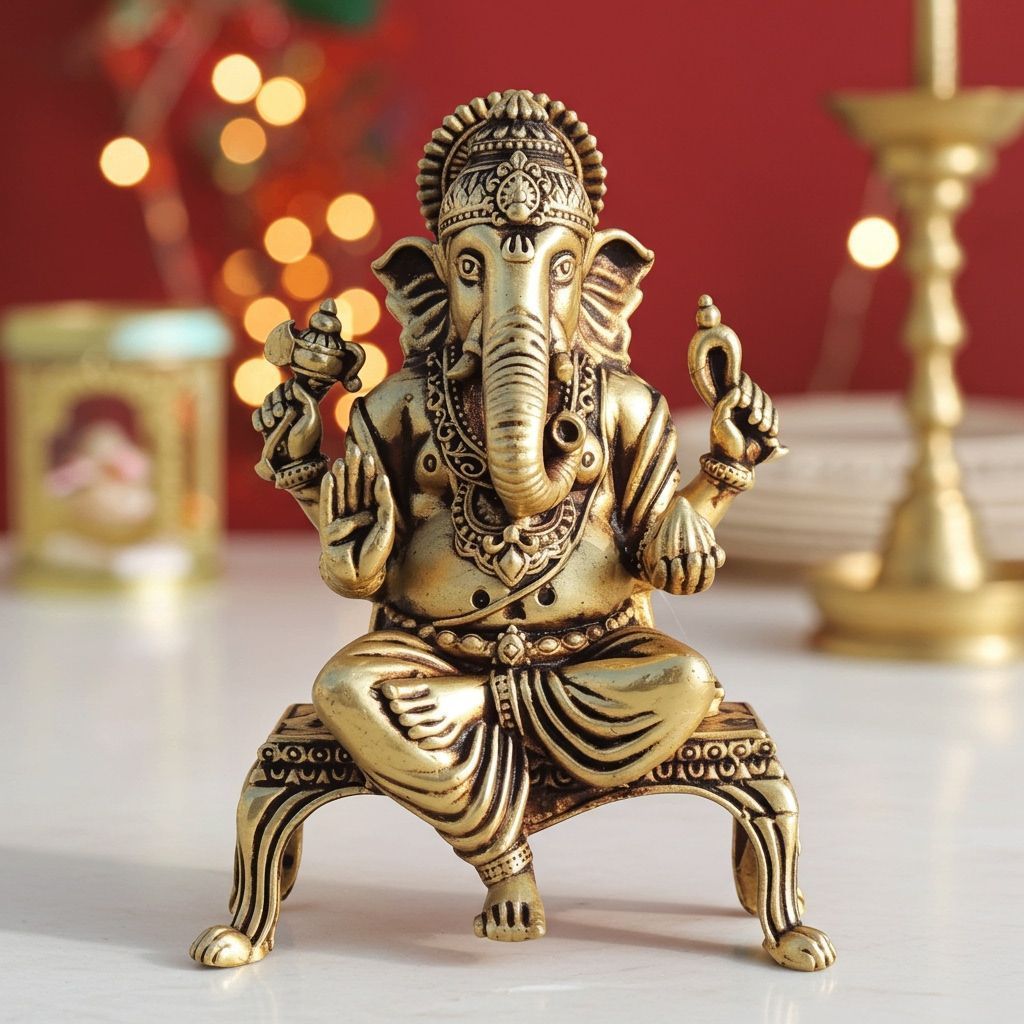 Brass Showpiece Ganesh Ji God Idol Statue, Made From Machine (BSMAS1700 G)