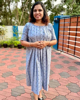 Pure Cotton Grey Coloured Helicopter Print completely pleated dress - Half Sleeve Pure Cotton Grey Coloured Helicopter Print completely pleated dress - Half Sleeve