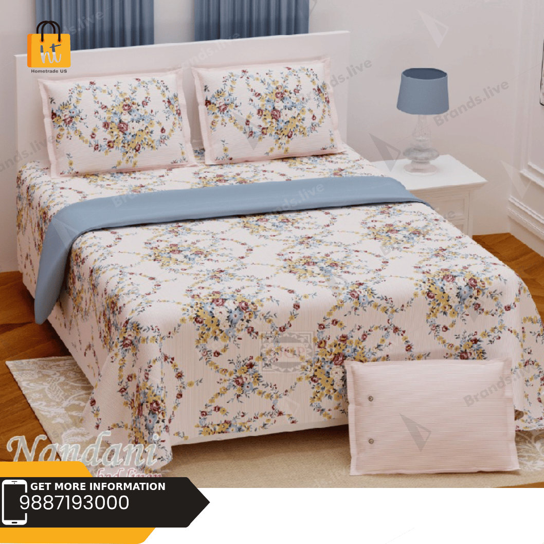 3001-Hometrade India-Standard King Size (90*108 Inches) Double Bedsheet With 2 Pillow Cover-RJ-14-Jaipur lining-3300