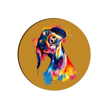Tilted Head Rainbow Dog Round Coaster
