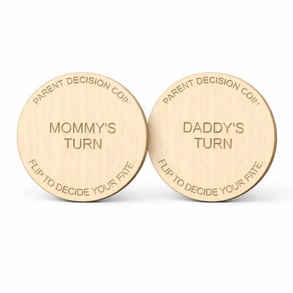 Wooden New Parents Decision-Making Coin | Double-Sided 'Mommy's Turn/Daddy's Turn' Token | Funny Baby Shower Gift for Mom & Dad | Wooden Diaper Changing & Feeding Duty Coin