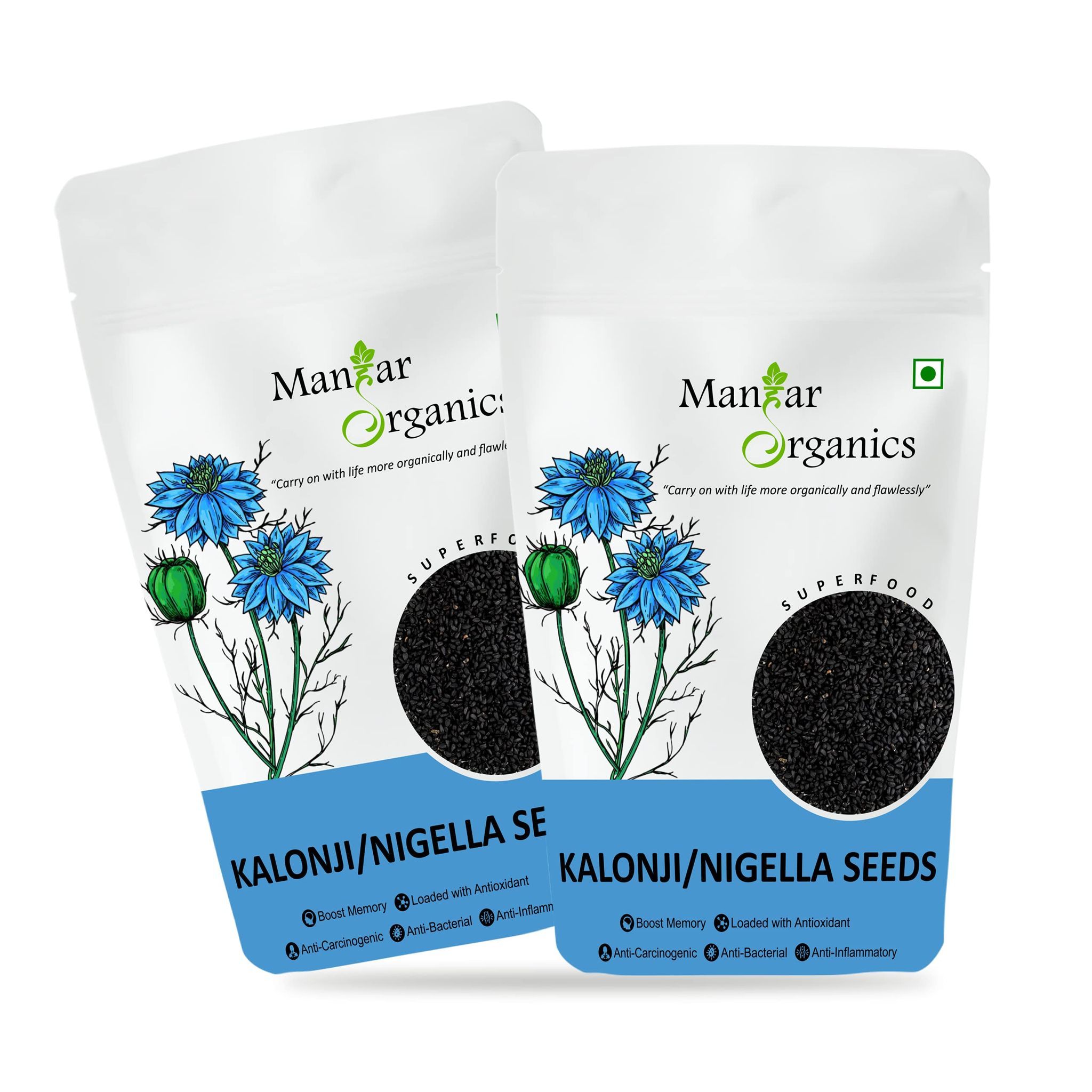 ManHar Organics Nigella Seeds 2kg- Kalonji seeds for hair growth (Pack of 2,1kg each)