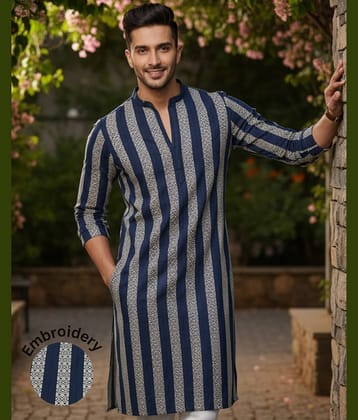 Rigo Cotton Embroidered Regular Kurta For Men ( Navy )
