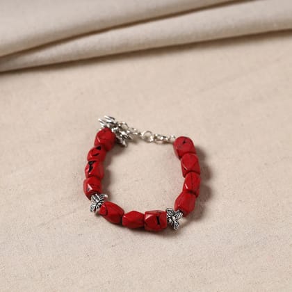 Red - Handmade German Silver Beaded Bracelet 04