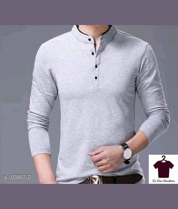 Alexender Cotton Regular Fit Solid 3/4th Sleeves Men's Mandarin Collar T-Shirt - Grey ( Pack of 1 )
