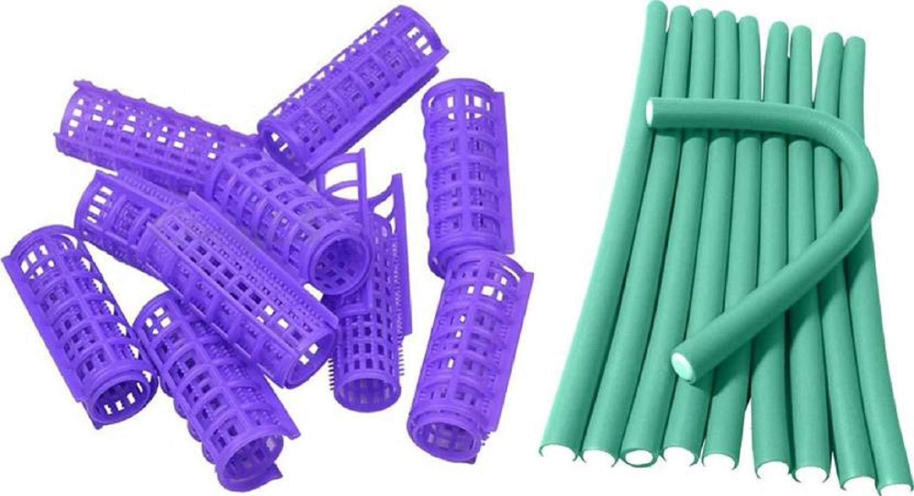 Elecsera Combo of 10 Piece Plastic Roller + 10 Piece Rubber Roller(Multicolor) Hair Curler (Multicolor)