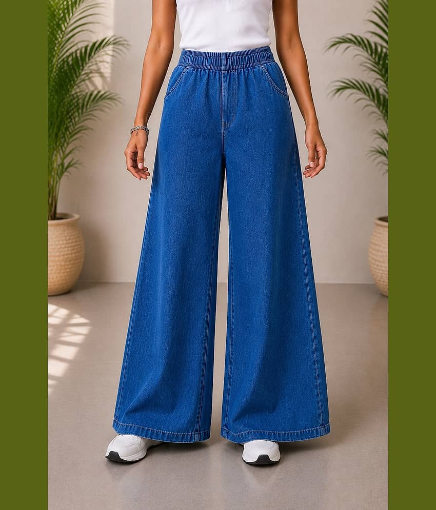 Aarika Women's Wide Leg Mid-Rise Jeans ( Navy Blue )