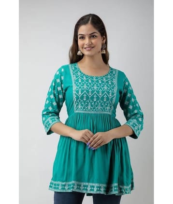 FABRR Women's Rayon Regular Top ( Light Blue )