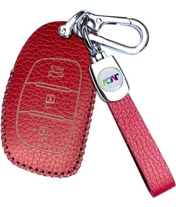 Soft Handmade Lychee Pattern Leather Key Cover Compatible with Hyundai Creta, i10 Grand, i20 Elite, i20 Active, Xcent, Verna 4s, Tucson, Elantra, Grand i10 Nios 3 Button Smart Key