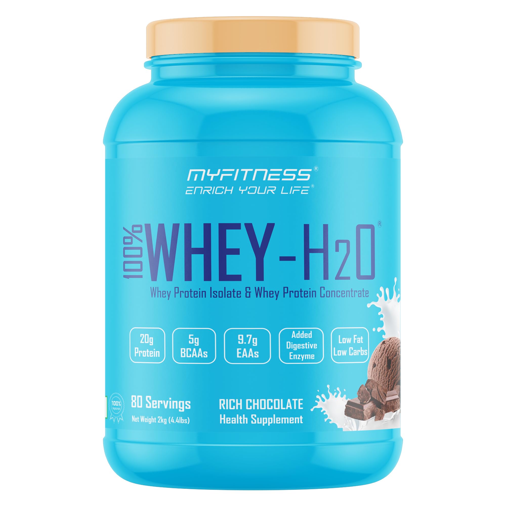 Myfitness Protein Powder 500g 1kg 2kg | 100% Whey H2O | 80% Protein Per Serving | Isolate & Concentrate Blend | Added Digestive Enzymes | Whey Protein Powder