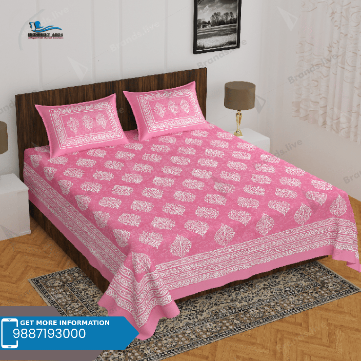 3001-Hometrade India-Standard King Size (90*108 Inches)-Pure Cotton Jaipuri Double Bedsheet With Matching Pillow Cover