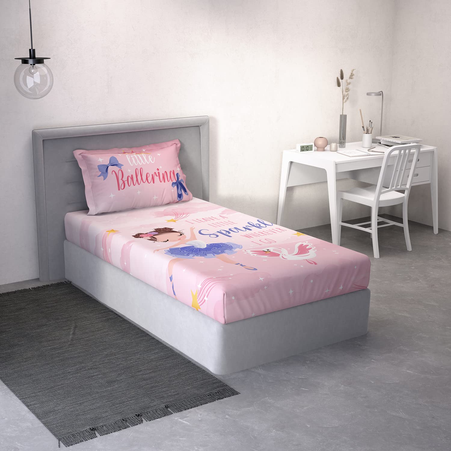 DDECOR - Little Brats Collection 100% Cotton Conversational Pattern 136TC Single Bedsheet|152 CM X 224 CM| - Pink
