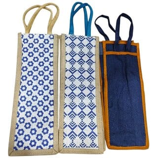 Blue Premium Cotton Bottle Handmade Bag For Men Women (Pack of 3)