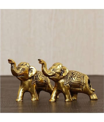 eCraftIndia Set of 2 Gold-Toned Handcrafted Elephants Figurine Decorative Showpieces