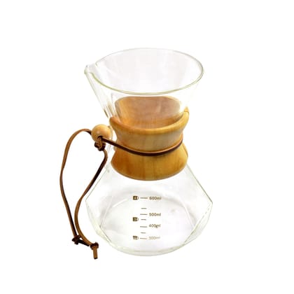 The Bean Co Roasters Glass Pour Over Coffee Maker | 600 ML Diamond Shape | Chemex Style Drip Coffee Maker | Wooden Holder | Premium Heat resistant Borosilicate Glass
